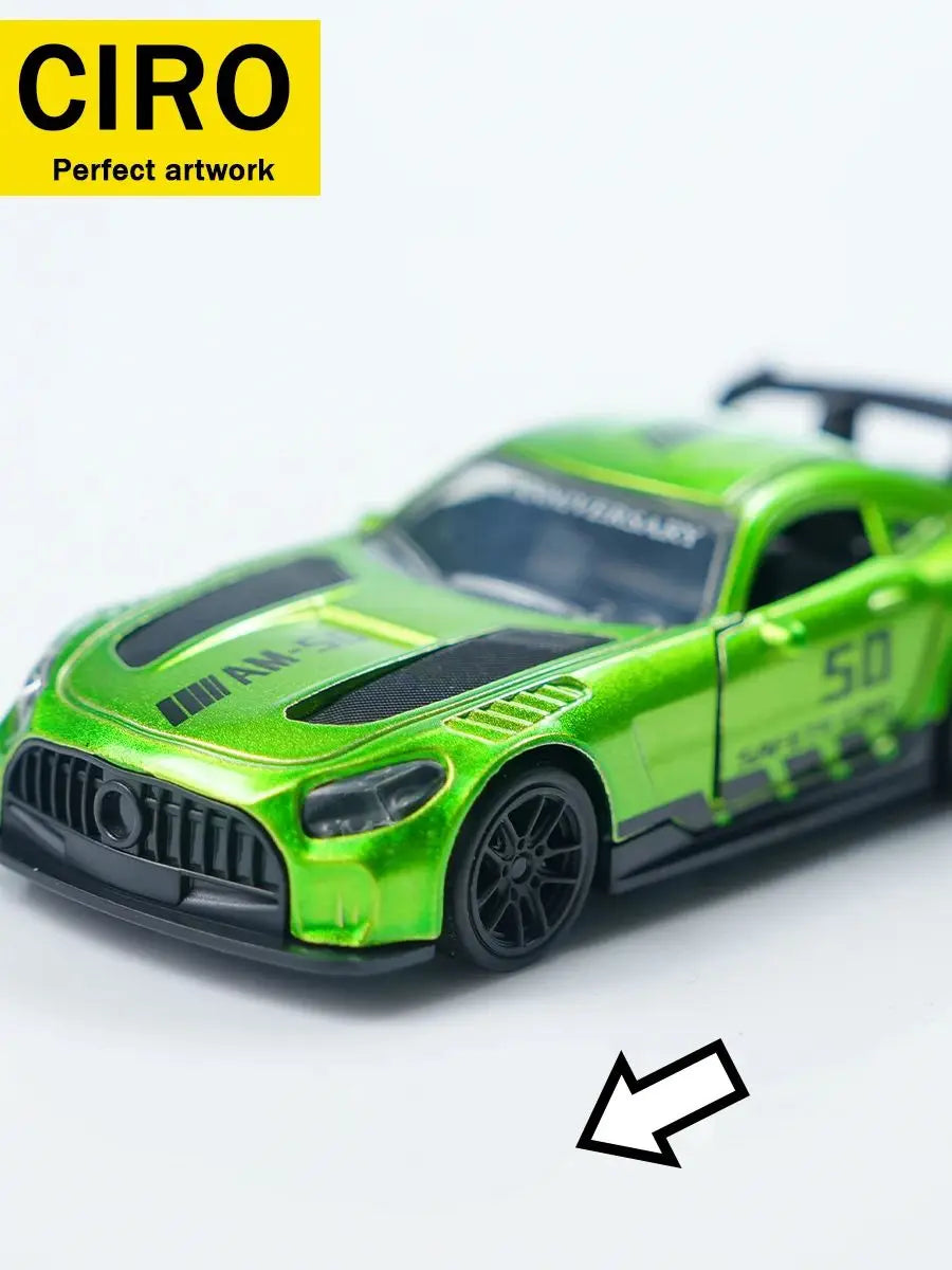 Alloy Simulation Supercar Model, 1:43 Scale with Double-Door Design, Exquisite Replica The Body Is Made of Alloy Material, with a Glossy and Bright Paint Finish, and a Cool Green Appearance. Suitable for Children to Play With