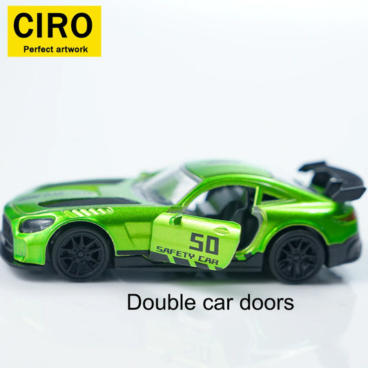 Alloy Simulation Supercar Model, 1:43 Scale with Double-Door Design, Exquisite Replica The Body Is Made of Alloy Material, with a Glossy and Bright Paint Finish, and a Cool Green Appearance. Suitable for Children to Play With