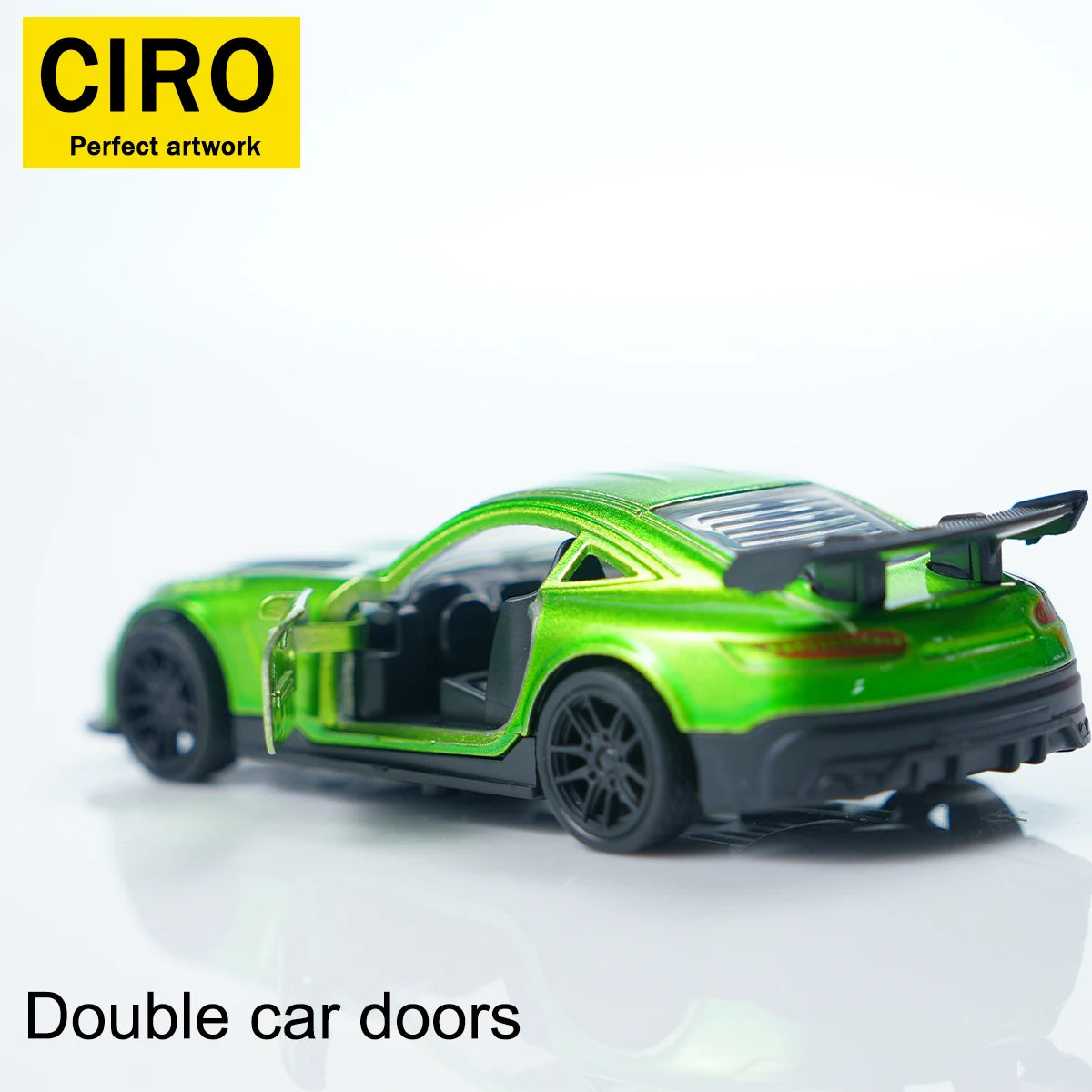 Alloy Simulation Supercar Model, 1:43 Scale with Double-Door Design, Exquisite Replica The Body Is Made of Alloy Material, with a Glossy and Bright Paint Finish, and a Cool Green Appearance. Suitable for Children to Play With
