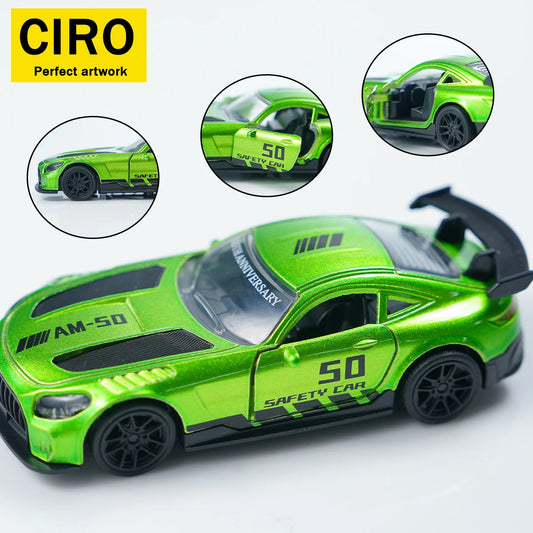 Alloy Simulation Supercar Model, 1:43 Scale with Double-Door Design, Exquisite Replica The Body Is Made of Alloy Material, with a Glossy and Bright Paint Finish, and a Cool Green Appearance. Suitable for Children to Play With